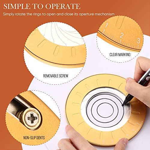 Zonon Circle Drawing Maker Stainless Steel Adjustable Round Circle Template Tool Ring Making Tool with Black Flannelette Bag for Drafting, 125 mm(Yellow)