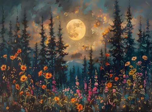 Tree Wildflowers Paint by Numbers Kit for Adults Canvas, Frameworkless | Easy Adult Paint by Number Kits on Canvas DIY Moonlit Mountains Painting for Beginners Art by Numbers for Home Wall DecorGift - color: YH03381