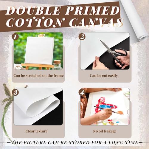 Kinlop 36 Inch x 10 Feet Double Primed Cotton Canvas White Canvas Roll for Oil and Acrylic Paint - color: White, size: 36 Inch X 10 Feet