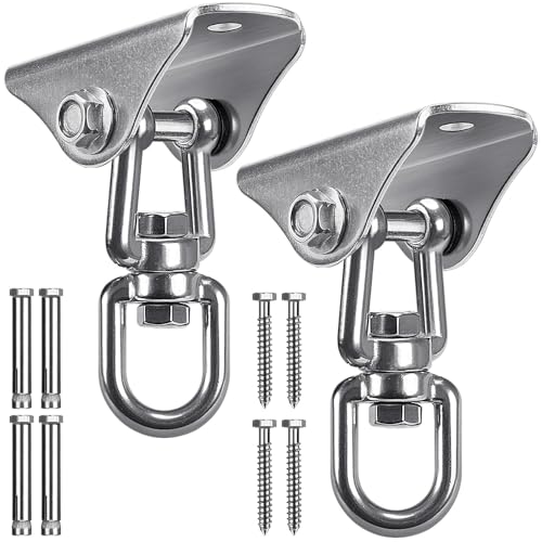 SELEWARE Stainless Steel Swing Hanger Heavy Duty Ceiling Swing Mount 2 Pack | 360° Swivel Swing Hook Swing Hardware Kit for Yoga Swing Hammock Chair Porch Swing Sets Heavy Punching Bag 1000 LB Capacity - color: Silver2 - 360° Swing Hanger ( 2 Pack )