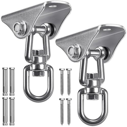 SELEWARE Stainless Steel Swing Hanger Heavy Duty Ceiling Swing Mount 2 Pack | 360° Swivel Swing Hook Swing Hardware Kit for Yoga Swing Hammock Chair Porch Swing Sets Heavy Punching Bag 1000 LB Capacity - color: Silver2 - 360° Swing Hanger ( 2 Pack )