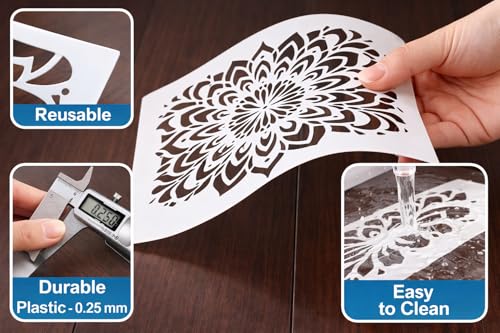 Mandala Stencil – Boho Geometric Circle Pattern Reusable Design Template for Wall Art, Painting, Crafting, Furniture and DIY Home Decor (2 Pcs Set)