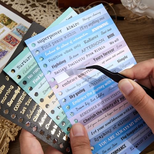2500+ Pcs Word Stickers for Journaling, 50 Sheets Quote Sticker Gold Foil Art Scrapbook Supplies for Junk Journal, Scrapbooking Supplies for Bullet Journal Craft Small Talk Stickers for DIY Gift Card - style: Quote Style 1