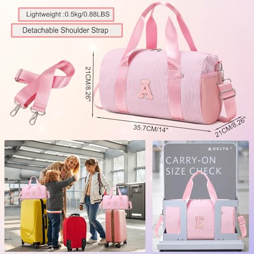 Girls Gym Bag Dance Bags Personalized Initial Ballet Bags Travel Tote with Adjustable Straps,Birthday Gifts for Women Girls Kids Teens (Pink-M) - color: Pnk, style: M