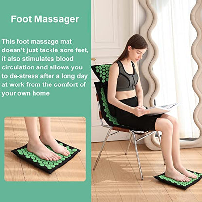XiaoMaGe 4PCS Set Acupressure Mat and Pillow Set with Carry Bag | Large acupuncture mat for neck & back pain relief, muscle relaxation, circulation support, and post-workout recovery - color: Black-4pcs