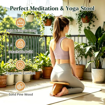 Wood Meditation Bench, Pine Yoga Bench and Meditation Stool, Portable Prayer Bench, Seiza Meditation Chair, Kneeling Seat Chair for Yoga and Home Meditation Practice