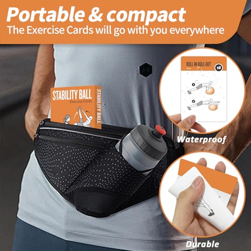 Stability Ball Workout Cards, 62 Exercises Cards Deck Large Size 5" x 3.5" Fitness Cards for Women & Men, Beginner Fitness Guide to Training Exercises at Home or Gym - style: Stability Ball