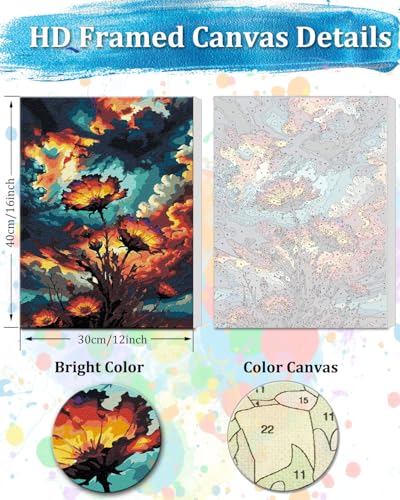 TOCARE Framed Paint by Numbers Kit for Adults, 12x16Inch Flower Paint by Numbers with Frame, Booming Flowers Paint by Number Framed Canvas (Without Easel) - color: TC-F-297