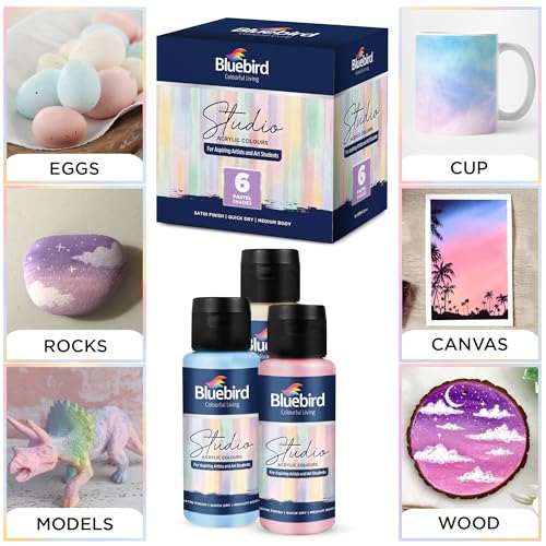 BLUEBIRD Studio Acrylic Paints, Pastel Colors, 6-Pack 3.4 Fl Oz each, Basic Acrylic Paint For DIY Crafts & Beginner Artists - color: PASTEL COLORS, (6-Pack, 3.4 Fl Oz each)