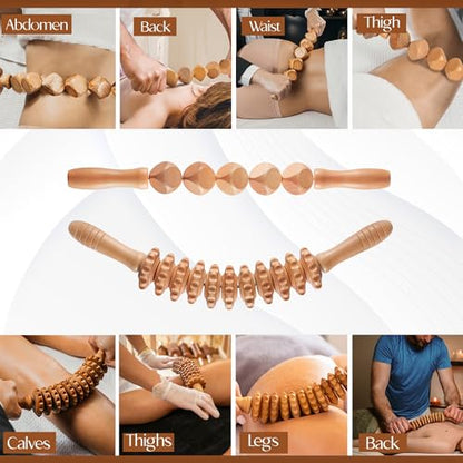 5 PCS Wood Therapy Massage Tools - Professional Maderoterapia Set for Body Contouring, Circulation Support and Muscle Tension Relief - size: 16.15"