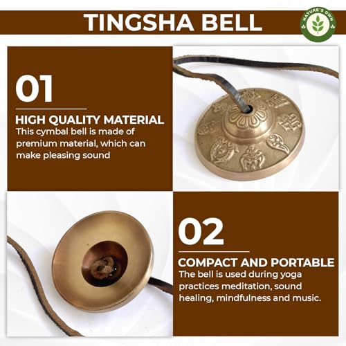 Tibetan Tingsha Bells Cymbals Meditation Chime Bells, 6.3 cm Percussion Instrument, with Cloth Bag, Embossed 8 Lucky Symbols, Ideal for Yoga, Mindfulness, Spiritual Healing, and Sound Therapy