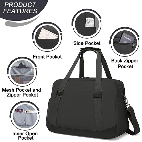 Sports Gym Bag for Women, Travel Duffle Bag with Shoe Compartment & Wet Pocket, Fitness Yoga Bag - color: Black