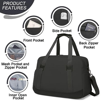 Sports Gym Bag for Women, Travel Duffle Bag with Shoe Compartment & Wet Pocket, Fitness Yoga Bag - color: Black