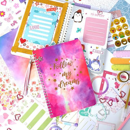 Pure Vie DIY Journal Kit for Girls Ages 8-14, Journaling Art Crafts Kit for Tween & Teen Girls, Creative Scrapbook & Diary Supplies Toy Set with Notebook Sticker - Fun Cute Birthday Xmas Gifts Ideas