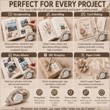 MARCADORUS Double Sided Tape Roller, Scrapbook Tape Runner Extra Long 52Ft | 52Ft x 0.31In Per Roller, 416Ft Total, Permanent, Acid-Free, Adhesive Photo Tape for Scrapbooking, Journaling & Paper Crafts - size: 52.5 Ft x 0.31 In : 8 Pack