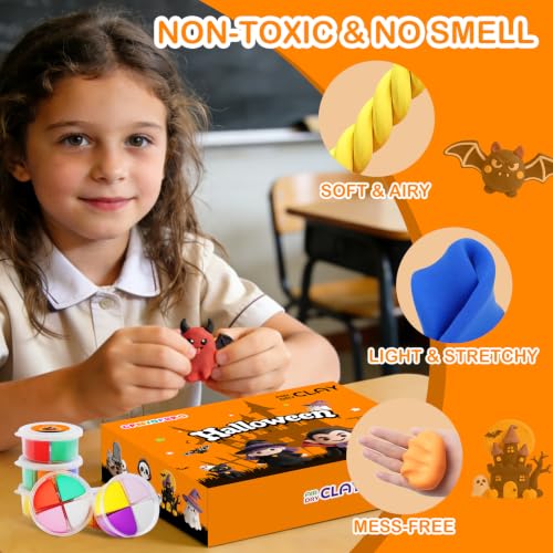 Air Dry Clay Kit - 12 Halloween Modeling Clay for Kids, Complete DIY Clay Craft Set with Sculpting Tools & Step-by-Step Tutorials, Ultra Soft & Non-Sticky Clay, Gift Ideas for Halloween - color: Clay Halloween Kit