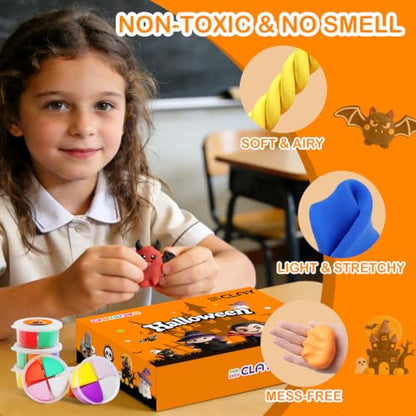 Air Dry Clay Kit - 12 Halloween Modeling Clay for Kids, Complete DIY Clay Craft Set with Sculpting Tools & Step-by-Step Tutorials, Ultra Soft & Non-Sticky Clay, Gift Ideas for Halloween - color: Clay Halloween Kit