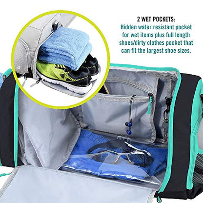 Ultimate Gym Bag 2.0: The Durable Crowdsource Designed Duffel Bag with 10 Optimal Compartments Including Water Resistant Pouch - color: Teal, size: Medium (20")