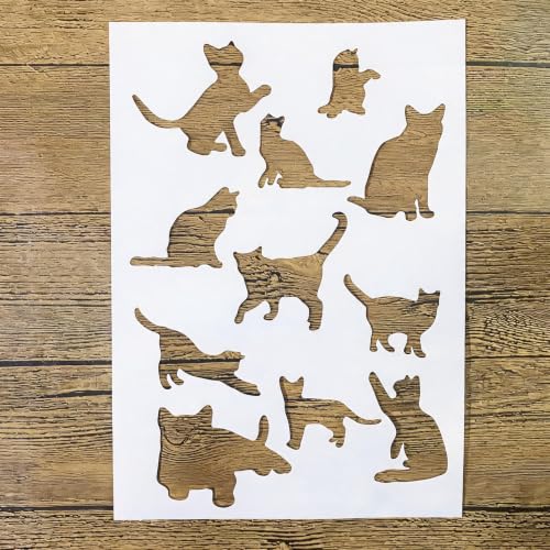 TIAMECH A4 Reusable Cat Silhouette Stencil for Painting | Cute Animal Layering Template, DIY Wall Art, Wood Furniture, Scrapbook & Crafts (8.3x11.7inch) - style: Cat Silhouette