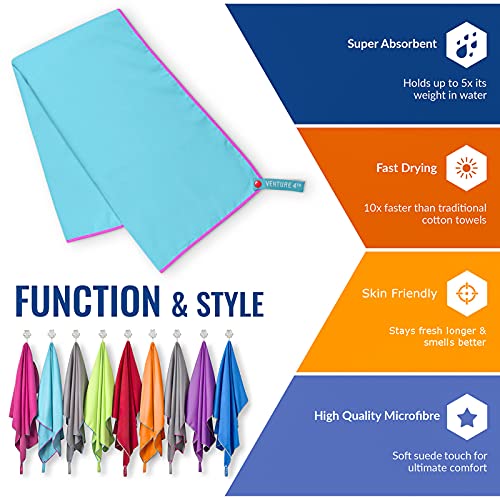 VENTURE 4TH Quick Dry Travel Towel, Ultra Soft Microfiber - 3 Sizes - color: Blue Pink, size: 60.00" x 31.50"