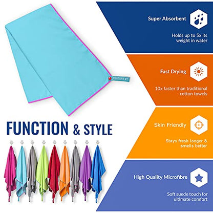 VENTURE 4TH Quick Dry Travel Towel, Ultra Soft Microfiber - 3 Sizes - color: Blue Pink, size: 60.00" x 31.50"