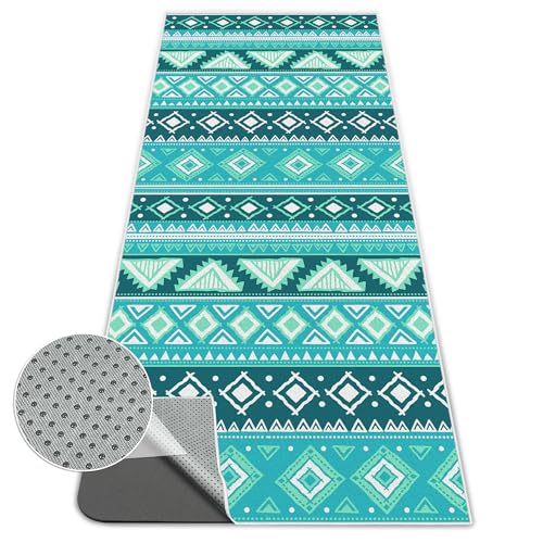 Yoga Towel,Absorbent Yoga Mat Towel for Hot Yoga Non Slip,Stylish Prints,Ideal for Workouts,Hot Yoga,Bikram,Pilates Equipment,72 x 27 in,Green Triangle Geometry - color: Green Triangle Geometry