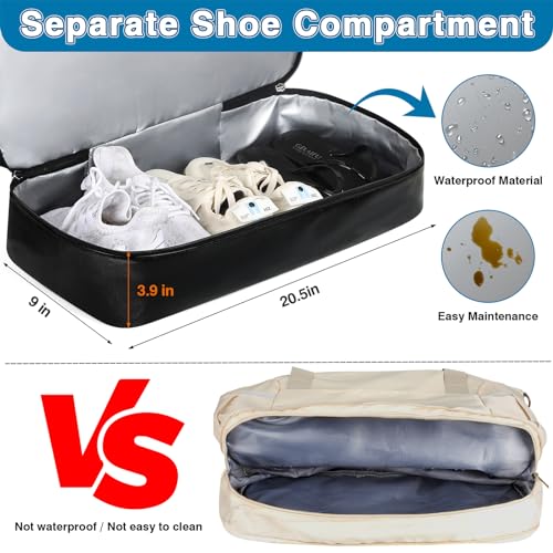 ITIEZY Weekender Bag for Women 21.5" Travel Duffel Large Carry On Bag 3PCS | Nylon Duffel Bag with Waterproof Shoe Compartment, Crossbody Bag and Toiletry Bag, Travel Weekend Hospital Overnight Gym Bag - color: 9-black