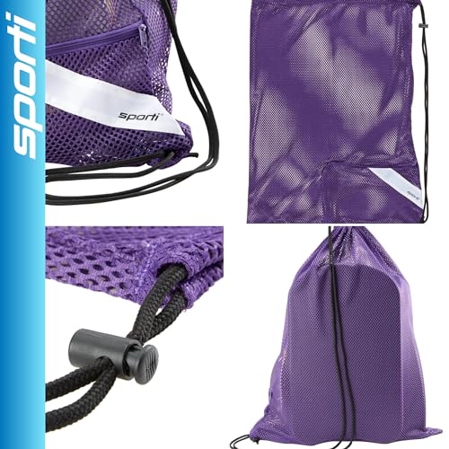 Sporti Mesh Swim Bag Drawstring Backpack, Equipment Bags For Swimmer - color: Royal Purple, style: 2. Mesh Bag With Zipper Pocket