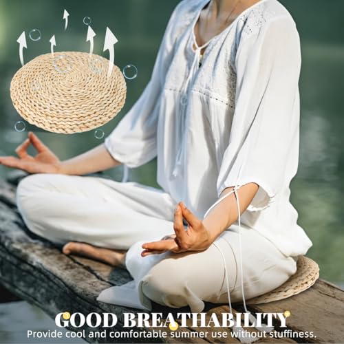 Holibanna Round Straw Weave Cushion Handmade Tatami Floor Pillow for Meditation Yoga Seat Mat Windowsill Seat 11.81 X 11.81 X 7.08 in 3 Pack