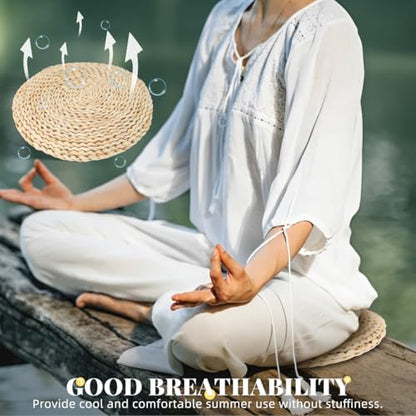 Holibanna Round Straw Weave Cushion Handmade Tatami Floor Pillow for Meditation Yoga Seat Mat Windowsill Seat 11.81 X 11.81 X 7.08 in 3 Pack