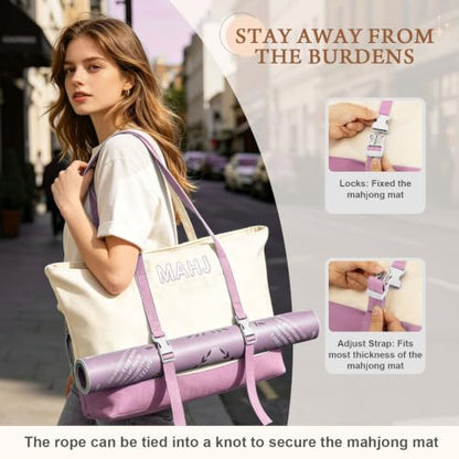 Mahjong Bag Storage Carrying Case for Tiles with Shoulder Strap (Pink) | 3-Bag System, External Mat Strap, Large Capacity, Lightweight Canvas, Reinforced Stitching, Fast Packing. - color: Pink