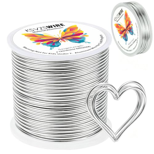 Aluminum Craft Wire 12 Gauge(2.0 mm)–82 FT(25 M)+18 Gauge (1.0 mm) 32.8FT (10 M) KSVZS Anodized Aluminum Wire,Flexible Metal Wire for Crafts,Sculpting,Jewelry Making,Armature and DIY Crafts(Silver) - size: 12 Gauge