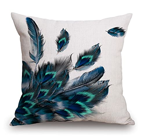 TSSOHU Peacock Feather Watercolor Throw Pillow Case Cushion Cover Couch Sofa Decorative Square 18x18 inches - color: Tss36