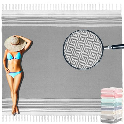 Yongoes Turkish Beach Towel Blanket Oversized 82x88 Dark Grey Boho - color: Grey Dark, size: Extra Large 82"x88"（208x224cm）