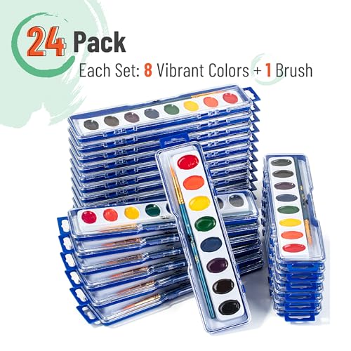 Mr. Pen- Washable Watercolors, 24 Pack, 8 Colors with Paint Brush | Bulk Watercolor Paint Set, Water Color Painting Kids, Watercolors for Kids and Adults - size: 24 Pack