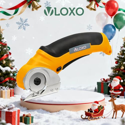 VLOXO Cordless Electric Scissors 4.2V Electric Cutter with Safety Lock | Electric Box Cutter for Cardboard Multi-Cutting Tools Lightweight Left-Right Grip for Carpet Felt Plastic with Storage Box
