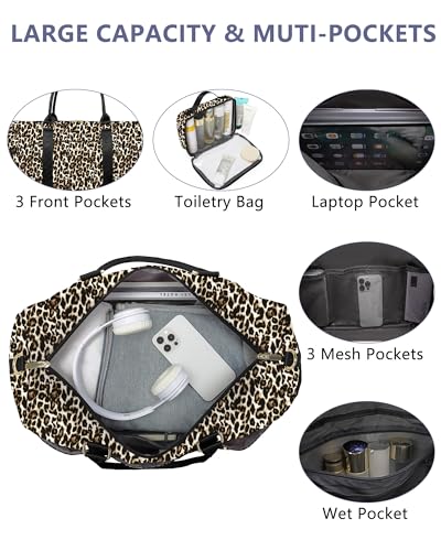 Women Weekender Travel Duffle Bag: Travel Duffel Overnight Bags with Shoe Compartment Large Carry on Tote with Toiletry Bag Weekend Traveling Yoga Gym Hospital Bag for Women with Wet Pocket Cheetah - color: 11-Cheetah Print, size: Large
