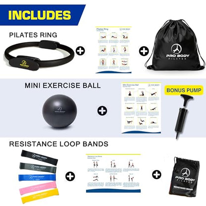 ProBody Pilates Kit — 14 Inch Ring, 9 Inch Ball, 4 Bands & Pump - color: Black