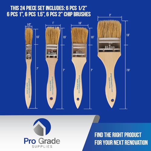 Pro Grade - Chip Brush – Paint Brush Set – 48 Pack - Natural China Bristle Paintbrush Set for Art, Craft, Epoxy, Varnish, Resin, Stain, Glue, Gesso, Primer, Acrylic and Oil Paint - size: 24Pc. Var. (Pack of 2)