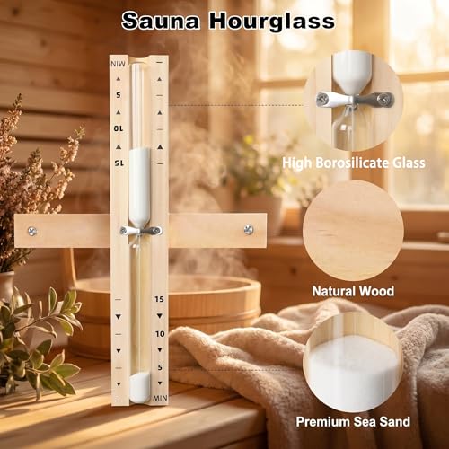 Sauna Sand Timer 15 Minute Wooden 360° Rotating Hourglass for SPA Home