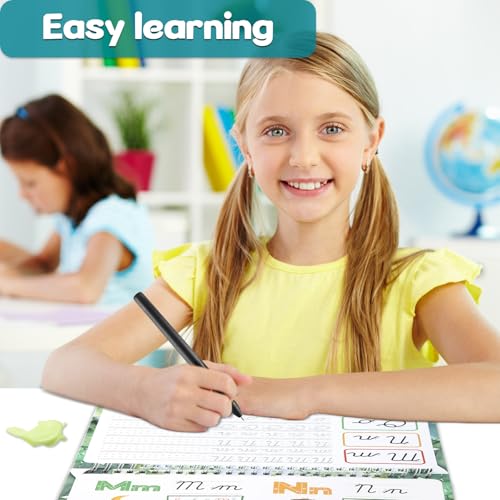 chiazllta Grooved Cursive Handwriting Workbook with Disappearing Ink Pens Magic Reusable Grooved Cursive Writing Practice for Beginners Kids Kickoff Student Workbook Homeschooling Supplies (Letters) - style: Letters
