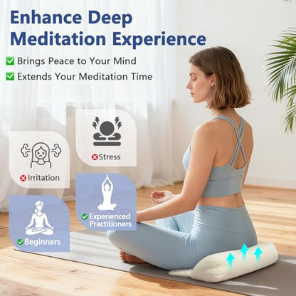 Meditation Cushion for Sitting on Floor, Organic Yoga Bolster Pillows White Meditation Seat Pad, 2-IN-1 Design Ergonomic Sleep Yoga Mat Foldable, Floor Cushion for Adults Back Support Washable