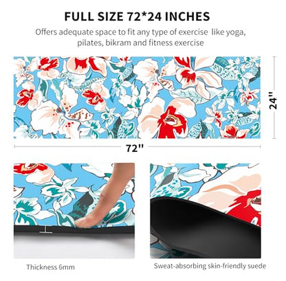 nuveti Yoga Mat Print Extra Thick TPE Non Slip Fitness Exercise Mat with Carrying Bag,72"x24" Extra Thick 6MM Exercise & Workout Mat for Yoga, Pilates Fitness and Floor Exercises - color: Flower