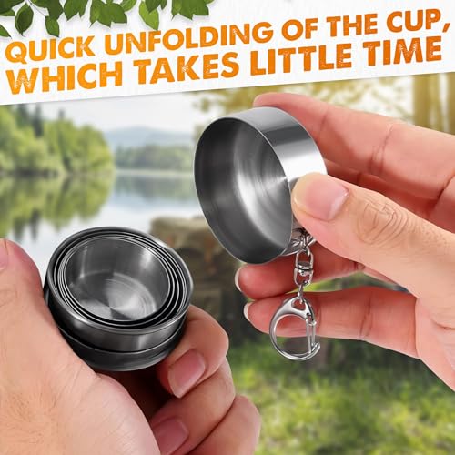 Collapsible Travel Cup with Lid 2.5Oz (75ml) - Leak-Proof Сollapsible Shot Glass Keychain, Highly Portable, Made of Rust & Bend Resistant Stainless Steel - Foldable Cup for Traveling, Fishing, Camping | Small Collapsible Cup with Lid for Camping, Travel a