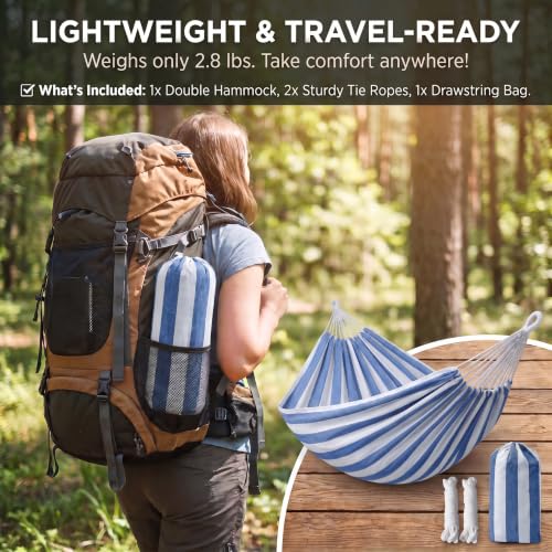 Canvas Hammock 122" Long X 59" Wide 2 Person Hammock 440 pounds Maximum Weight Applicable Scenes in Courtyard Autumn, Indoor Hanging Chairs, Beach Leisure (Blue White, Full) - color: Blue White, size: Full