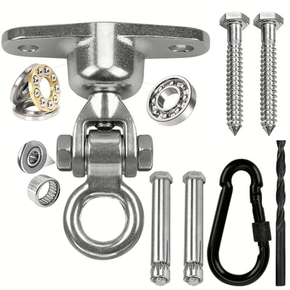 Heavy Duty 1500 LBS Capacity Swing Hanger | 360°+180° Full Swivel Stainless Steel Hammock Hanger | Durable Hardware Accessories for Porch, Playground, Yoga, Heavy Bag - size: 2 holes-360°+180°