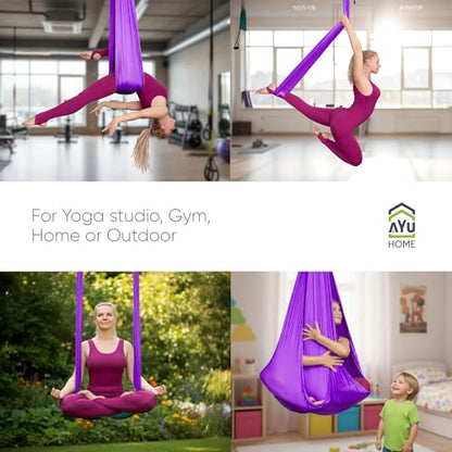 AyuHome Aerial Silks Yoga Swing Aerial Hammock Kit for Home - color: Aerial silk - Purple New