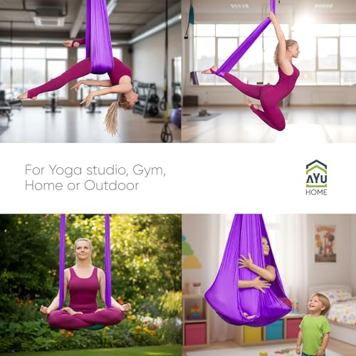 AyuHome Aerial Silks Yoga Swing Aerial Hammock Kit for Home - color: Aerial silk - Purple New