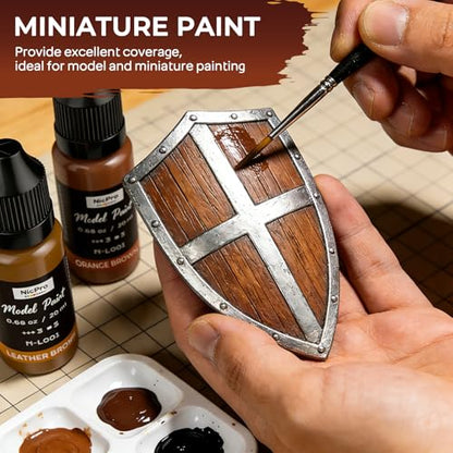 Nicpro 10 Colors Wood & Leather Model Paint Set, 20ml Ready to Use | Modeling Acrylic Paints, Brush & Airbrush Compatible, Miniature Paint Set for Beginner & Pro on Model, Figure, with 1 Thinner - style: Wood & Leather