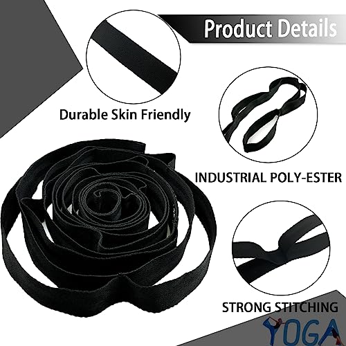 Stretching Strap Yoga Strap with Loops for Physical Therapy, Non-Elastic - color: Black